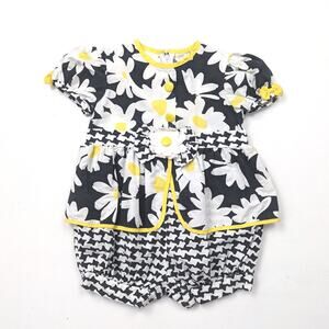 Vintage Romper Girls Sz 2-3T Black Daisy Bubble Retro Outfit 90s